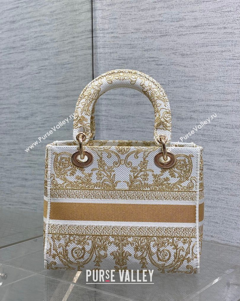Dior Medium Lady D-Lite Bag in Latte White and Gold-Tone Dioresque Butterfly Cornely Embroidery 2026 0126 (XXG-260126062)