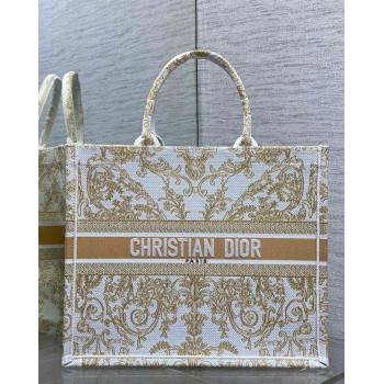 Dior Large Book Tote Bag in Latte White and Gold-Tone Dioresque Butterfly Cornely Embroidery 2026 0126 (XXG-260126067)