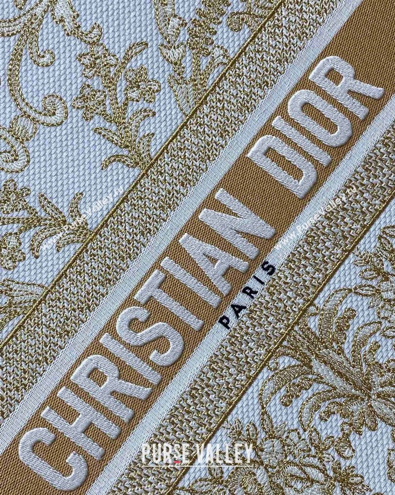 Dior Large Book Tote Bag in Latte White and Gold-Tone Dioresque Butterfly Cornely Embroidery 2026 0126 (XXG-260126067)