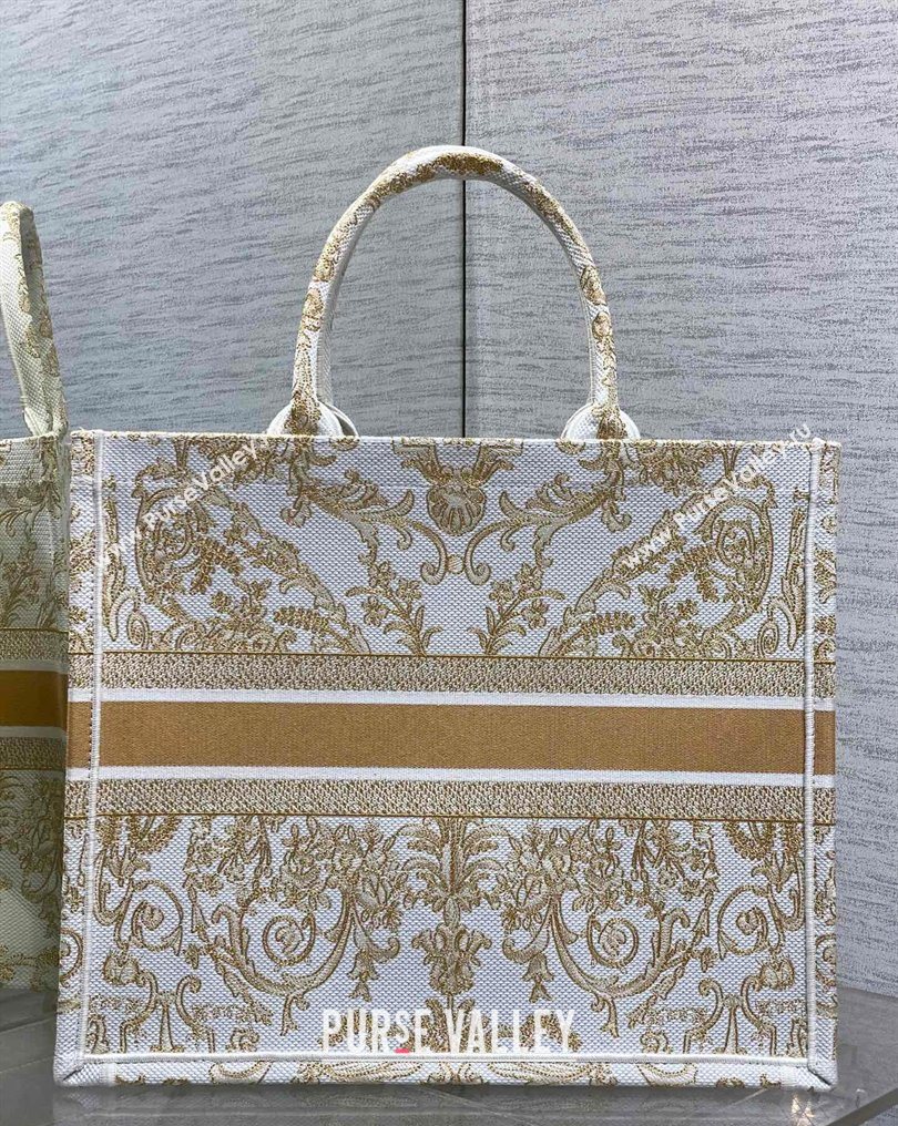 Dior Large Book Tote Bag in Latte White and Gold-Tone Dioresque Butterfly Cornely Embroidery 2026 0126 (XXG-260126067)