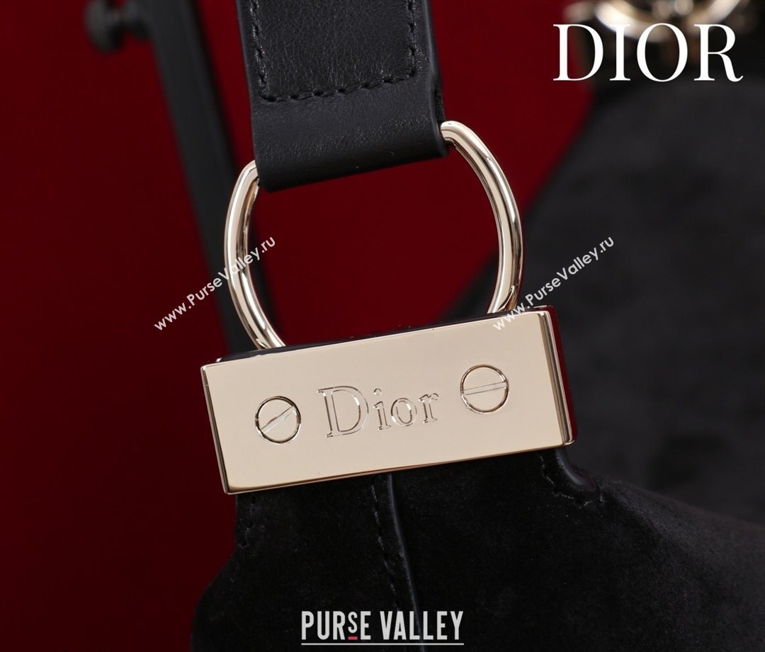 Dior Suede Large Shoulder Bag Black/Gold 2026 L114144 (XXG-260124025)