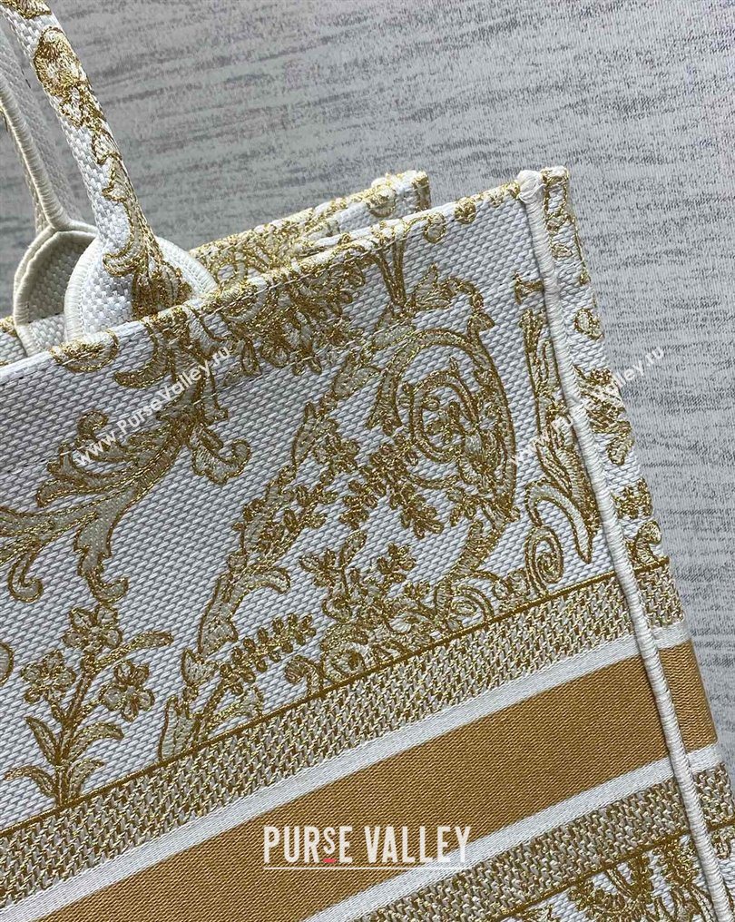 Dior Large Book Tote Bag in Latte White and Gold-Tone Dioresque Butterfly Cornely Embroidery 2026 0126 (XXG-260126067)