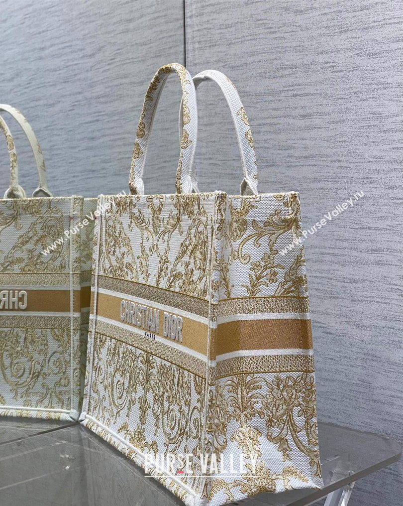 Dior Large Book Tote Bag in Latte White and Gold-Tone Dioresque Butterfly Cornely Embroidery 2026 0126 (XXG-260126067)