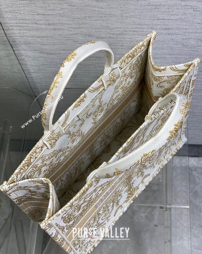 Dior Large Book Tote Bag in Latte White and Gold-Tone Dioresque Butterfly Cornely Embroidery 2026 0126 (XXG-260126067)