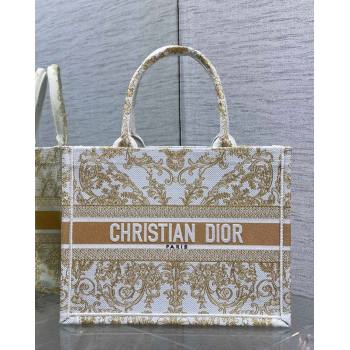 Dior Medium Book Tote Bag in Latte White and Gold-Tone Dioresque Butterfly Cornely Embroidery 2026 0126 (XXG-260126068)