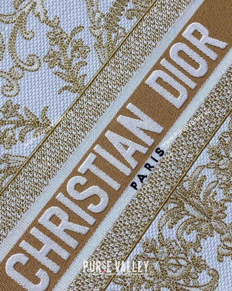 Dior Medium Book Tote Bag in Latte White and Gold-Tone Dioresque Butterfly Cornely Embroidery 2026 0126 (XXG-260126068)