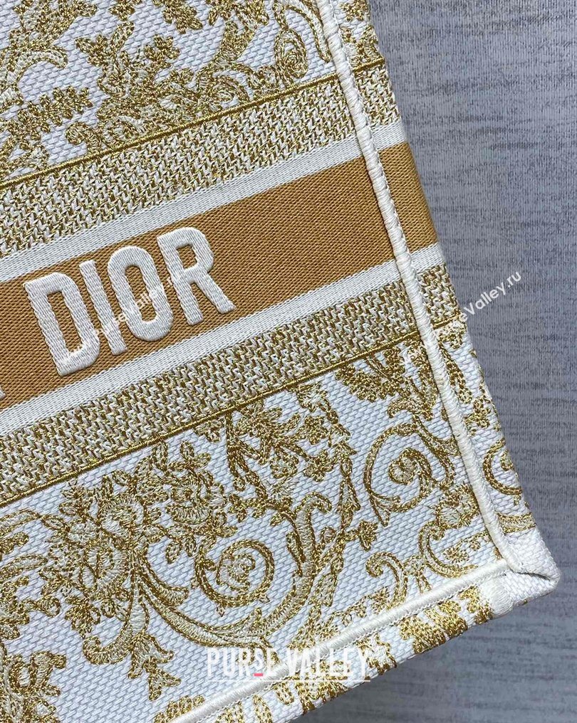 Dior Medium Book Tote Bag in Latte White and Gold-Tone Dioresque Butterfly Cornely Embroidery 2026 0126 (XXG-260126068)