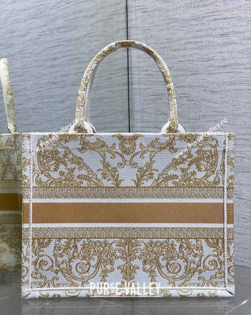Dior Medium Book Tote Bag in Latte White and Gold-Tone Dioresque Butterfly Cornely Embroidery 2026 0126 (XXG-260126068)