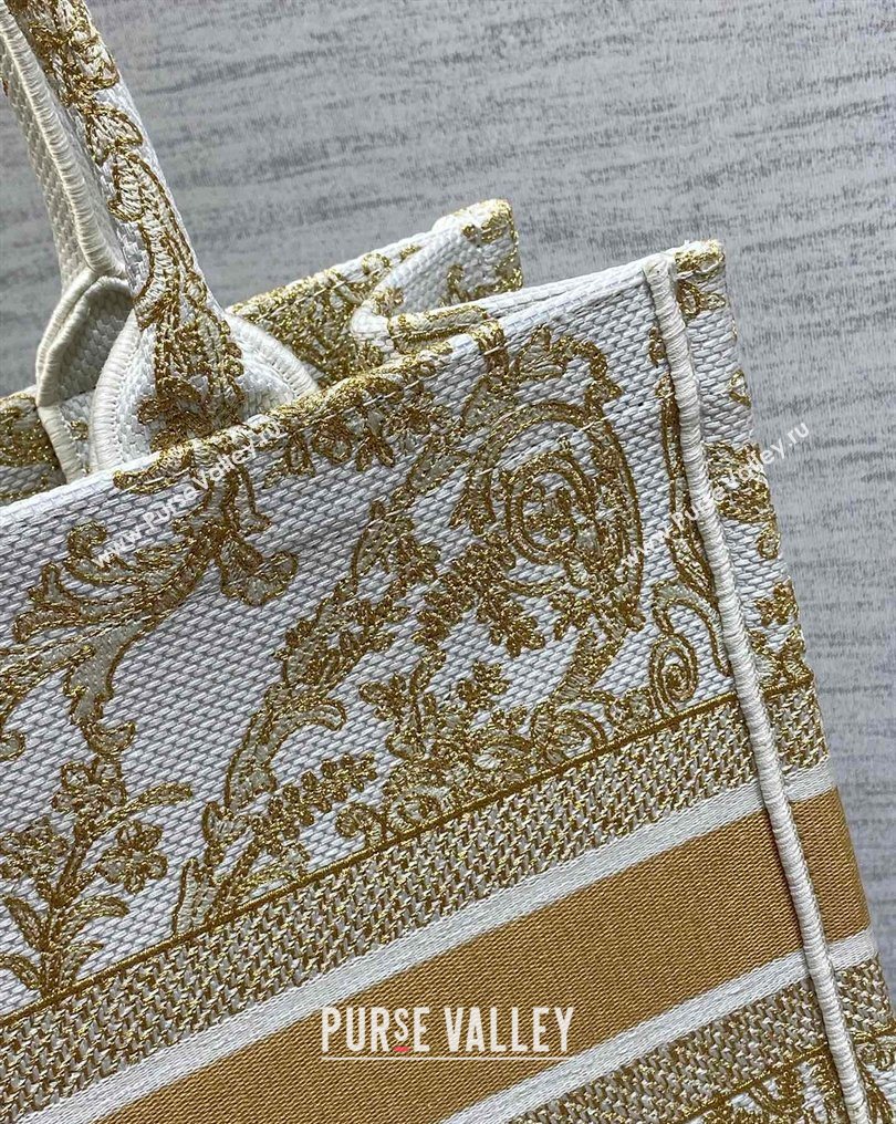 Dior Medium Book Tote Bag in Latte White and Gold-Tone Dioresque Butterfly Cornely Embroidery 2026 0126 (XXG-260126068)