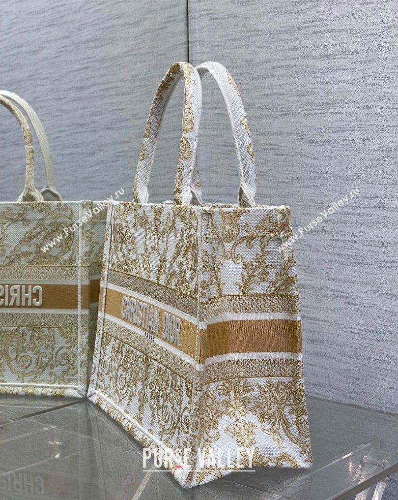 Dior Medium Book Tote Bag in Latte White and Gold-Tone Dioresque Butterfly Cornely Embroidery 2026 0126 (XXG-260126068)