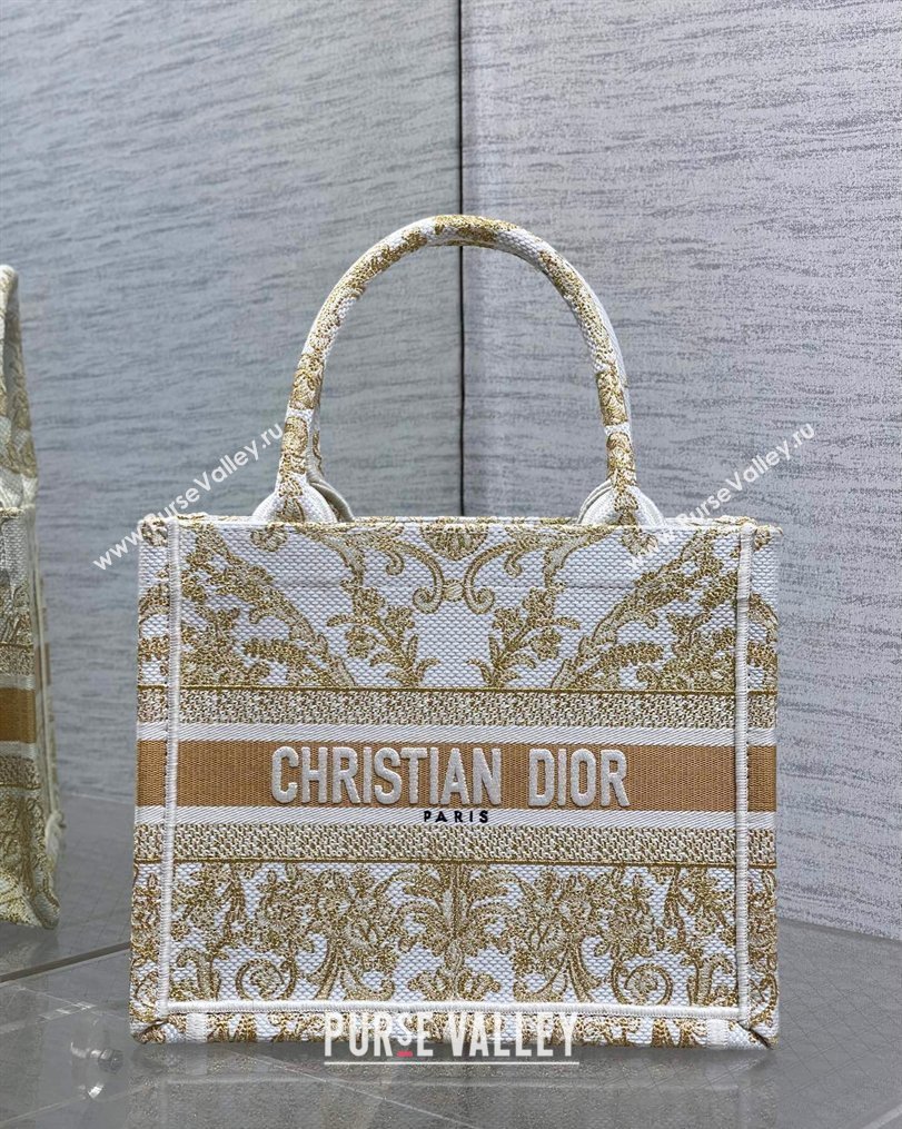 Dior Small Book Tote Bag in Latte White and Gold-Tone Dioresque Butterfly Cornely Embroidery 2026 0126 (XXG-260126069)