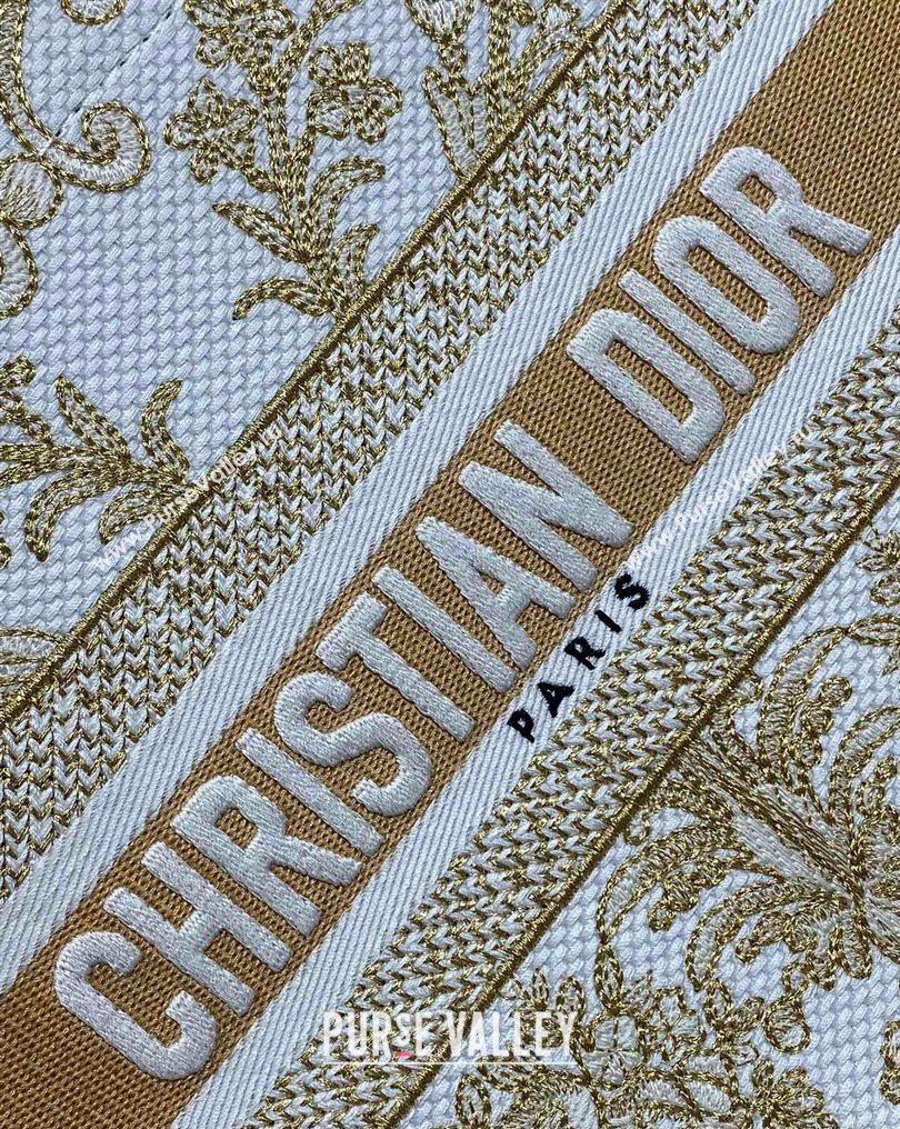 Dior Small Book Tote Bag in Latte White and Gold-Tone Dioresque Butterfly Cornely Embroidery 2026 0126 (XXG-260126069)
