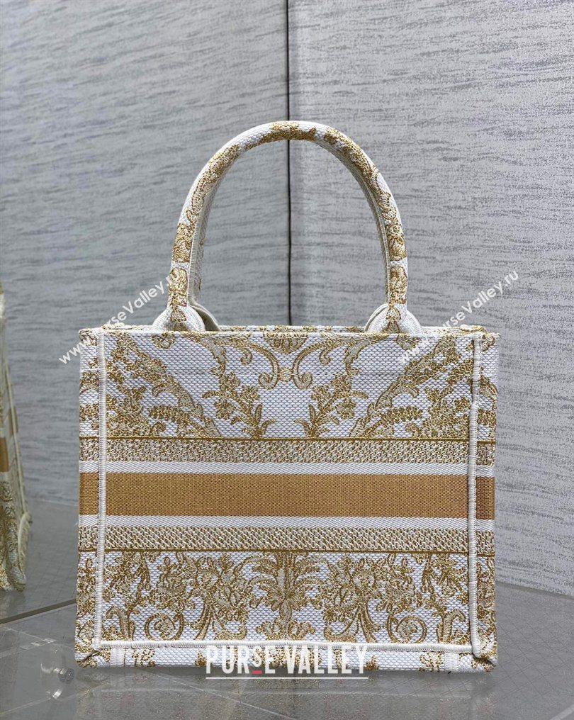 Dior Small Book Tote Bag in Latte White and Gold-Tone Dioresque Butterfly Cornely Embroidery 2026 0126 (XXG-260126069)