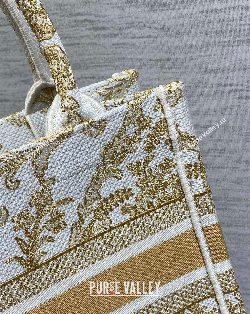 Dior Small Book Tote Bag in Latte White and Gold-Tone Dioresque Butterfly Cornely Embroidery 2026 0126 (XXG-260126069)
