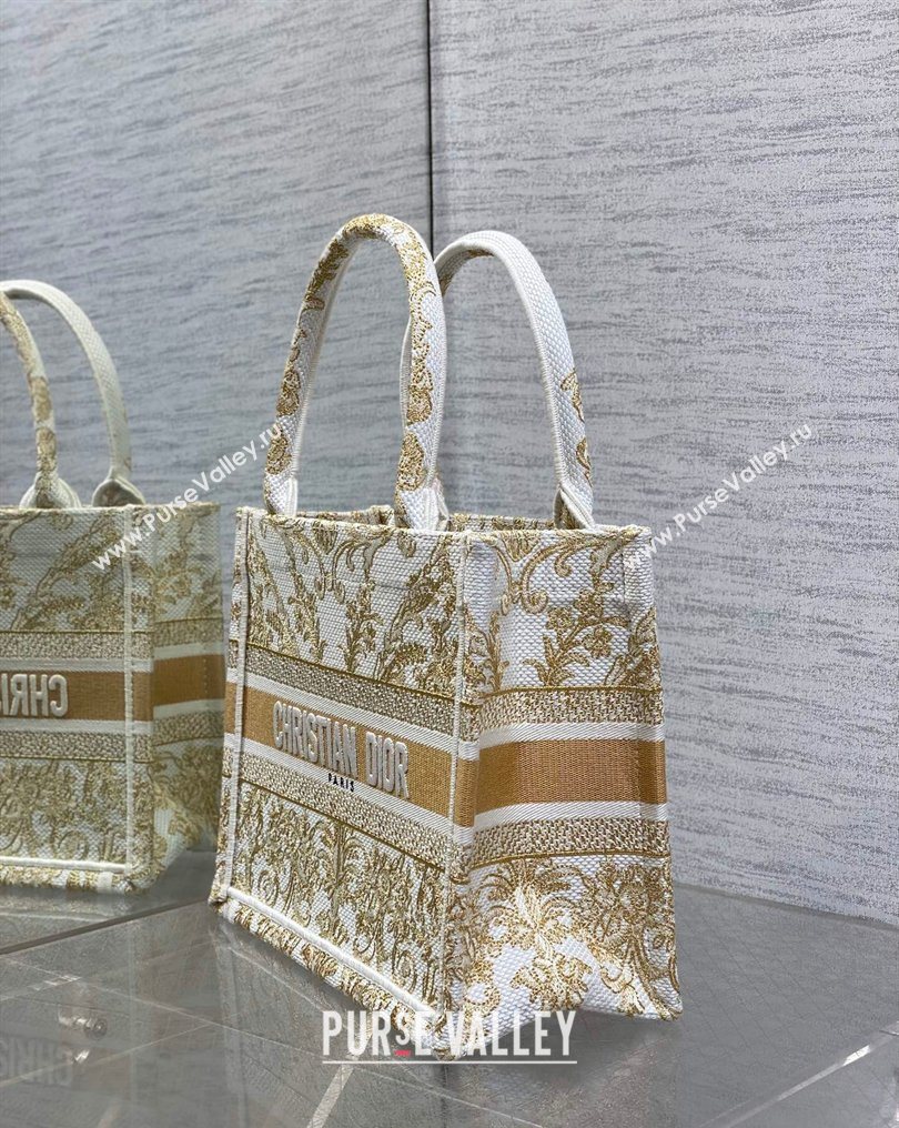 Dior Small Book Tote Bag in Latte White and Gold-Tone Dioresque Butterfly Cornely Embroidery 2026 0126 (XXG-260126069)