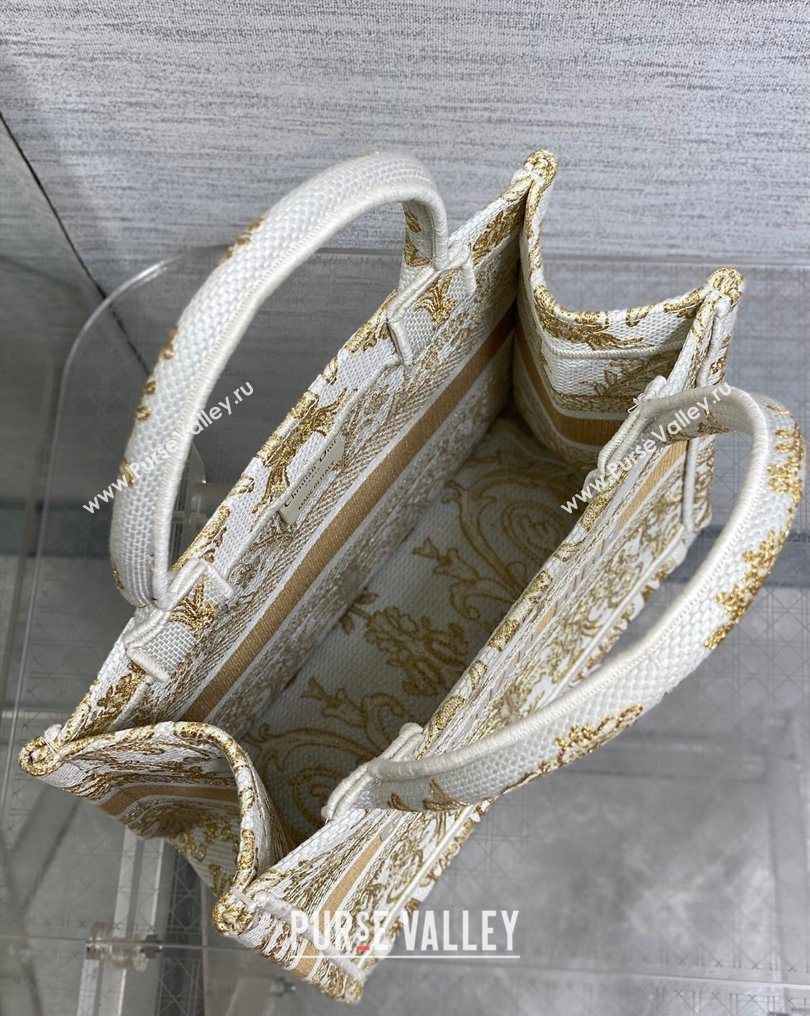 Dior Small Book Tote Bag in Latte White and Gold-Tone Dioresque Butterfly Cornely Embroidery 2026 0126 (XXG-260126069)