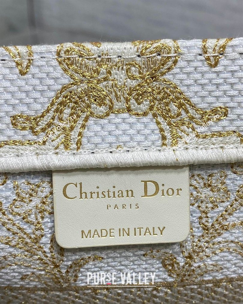 Dior Small Book Tote Bag in Latte White and Gold-Tone Dioresque Butterfly Cornely Embroidery 2026 0126 (XXG-260126069)