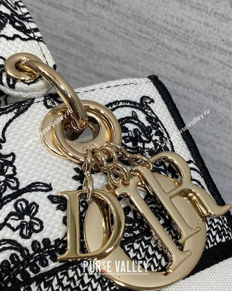 Dior Medium Lady D-Lite Bag in White and Black Dioresque Butterfly Cornely Embroidery 2026 0126 (XXG-260126063)