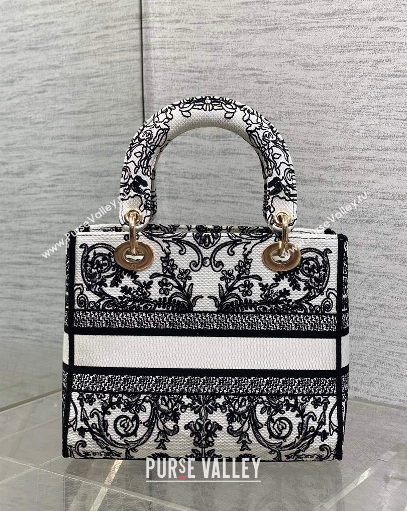 Dior Medium Lady D-Lite Bag in White and Black Dioresque Butterfly Cornely Embroidery 2026 0126 (XXG-260126063)
