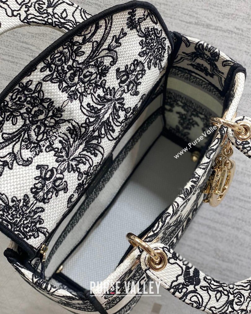 Dior Medium Lady D-Lite Bag in White and Black Dioresque Butterfly Cornely Embroidery 2026 0126 (XXG-260126063)