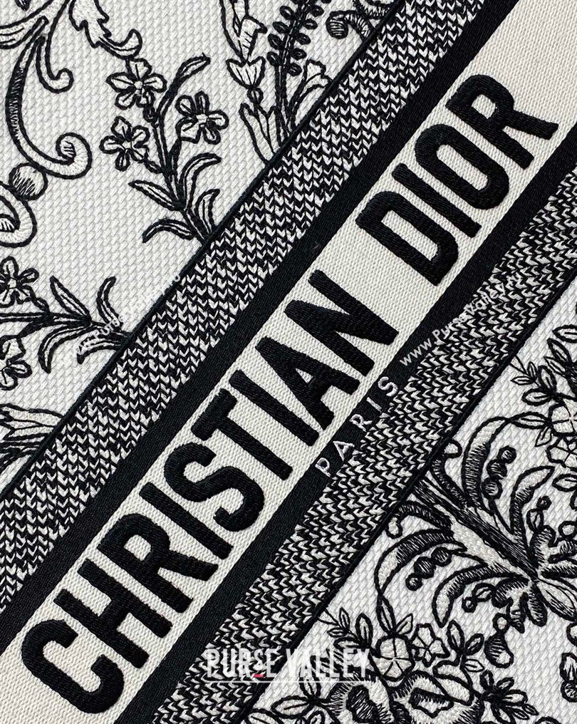 Dior Large Book Tote Bag in White and Black Dioresque Butterfly Cornely Embroidery 2026 0126 (XXG-260126070)