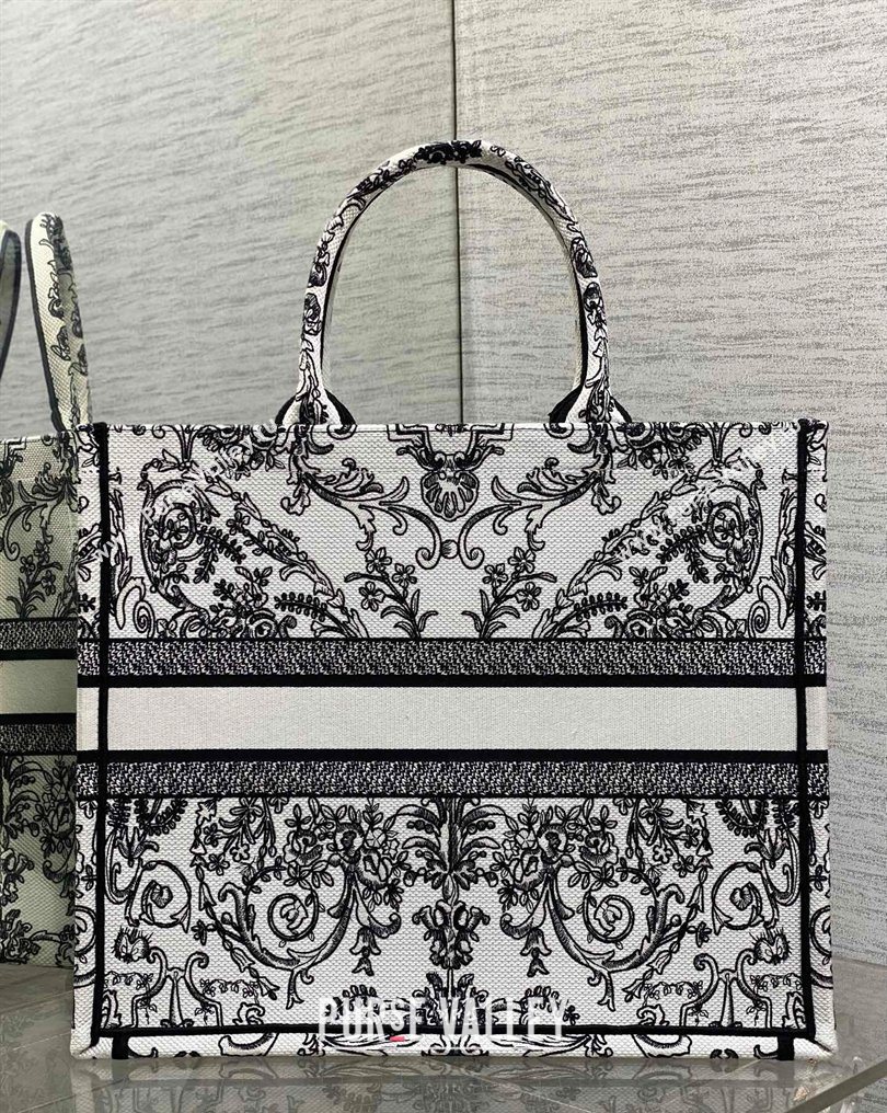 Dior Large Book Tote Bag in White and Black Dioresque Butterfly Cornely Embroidery 2026 0126 (XXG-260126070)