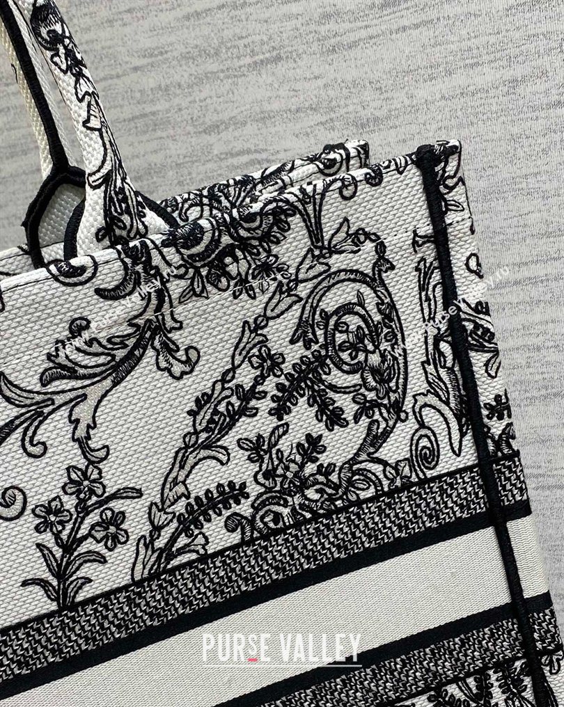 Dior Large Book Tote Bag in White and Black Dioresque Butterfly Cornely Embroidery 2026 0126 (XXG-260126070)