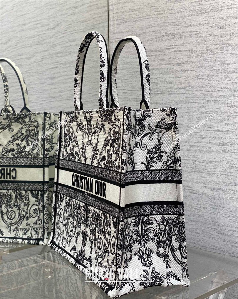 Dior Large Book Tote Bag in White and Black Dioresque Butterfly Cornely Embroidery 2026 0126 (XXG-260126070)
