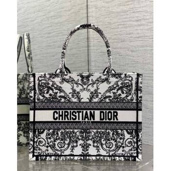 Dior Medium Book Tote Bag in White and Black Dioresque Butterfly Cornely Embroidery 2026 0126 (XXG-260126071)