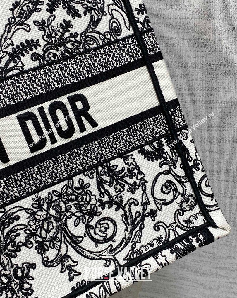 Dior Medium Book Tote Bag in White and Black Dioresque Butterfly Cornely Embroidery 2026 0126 (XXG-260126071)