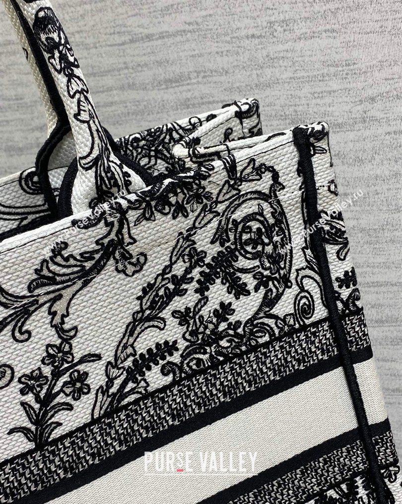 Dior Medium Book Tote Bag in White and Black Dioresque Butterfly Cornely Embroidery 2026 0126 (XXG-260126071)