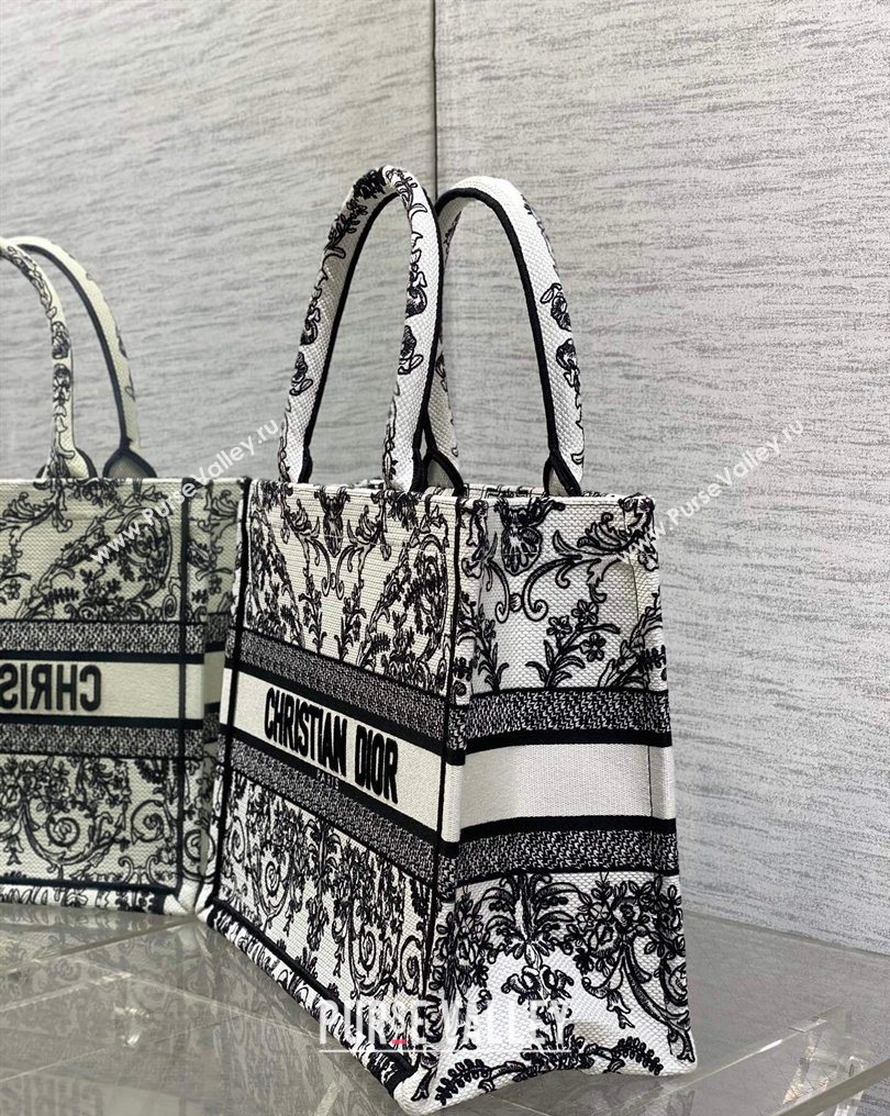 Dior Medium Book Tote Bag in White and Black Dioresque Butterfly Cornely Embroidery 2026 0126 (XXG-260126071)