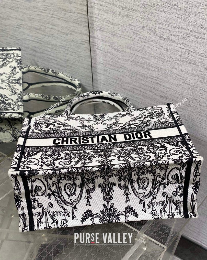 Dior Medium Book Tote Bag in White and Black Dioresque Butterfly Cornely Embroidery 2026 0126 (XXG-260126071)