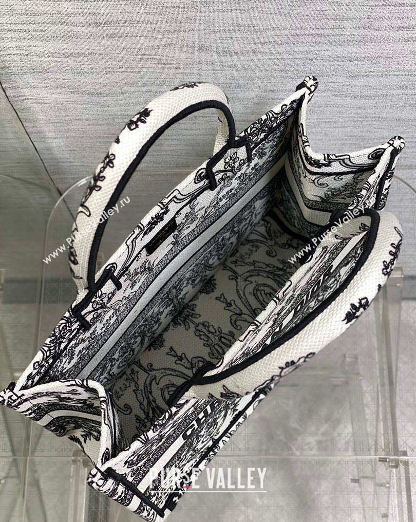 Dior Medium Book Tote Bag in White and Black Dioresque Butterfly Cornely Embroidery 2026 0126 (XXG-260126071)