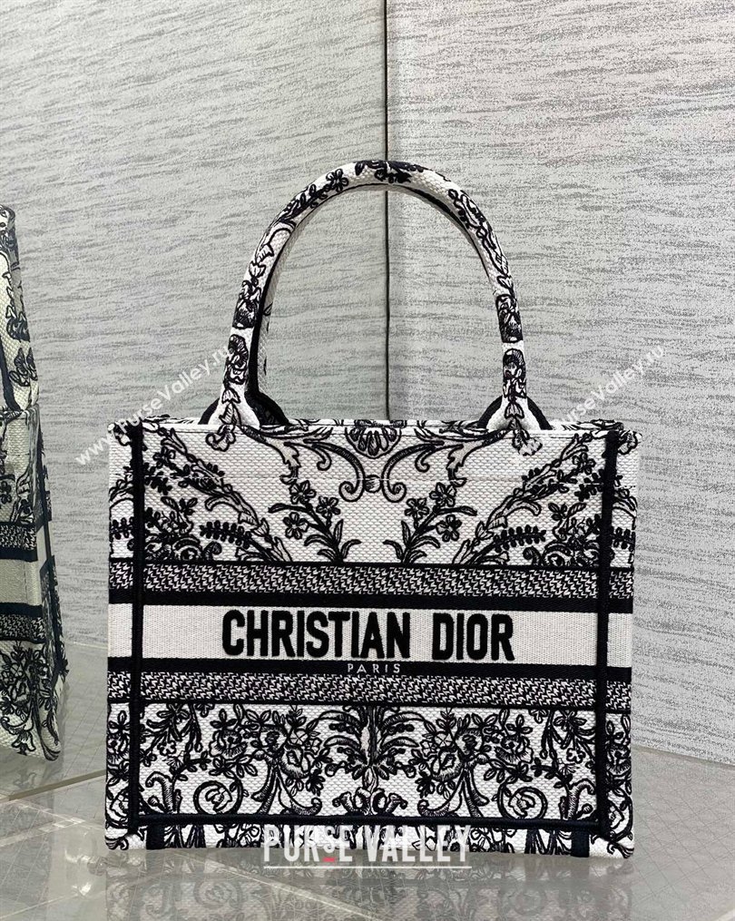 Dior Small Book Tote Bag in White and Black Dioresque Butterfly Cornely Embroidery 2026 0126 (XXG-260126072)