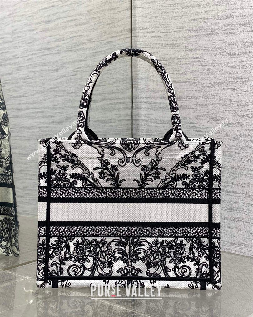 Dior Small Book Tote Bag in White and Black Dioresque Butterfly Cornely Embroidery 2026 0126 (XXG-260126072)