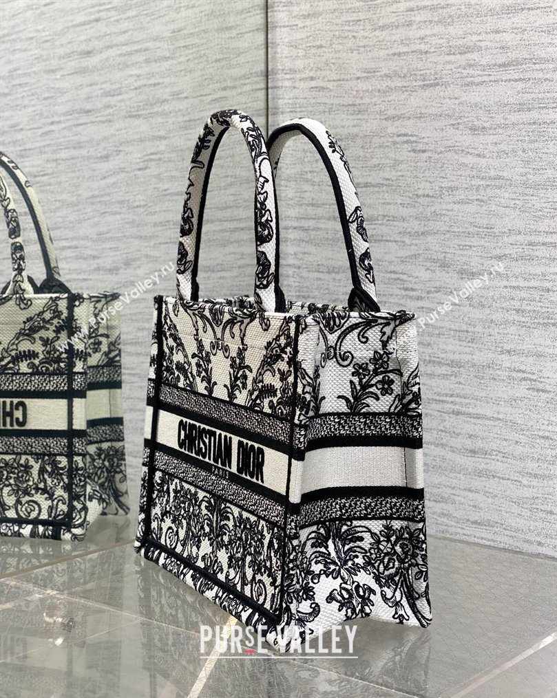 Dior Small Book Tote Bag in White and Black Dioresque Butterfly Cornely Embroidery 2026 0126 (XXG-260126072)