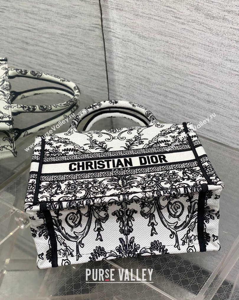 Dior Small Book Tote Bag in White and Black Dioresque Butterfly Cornely Embroidery 2026 0126 (XXG-260126072)