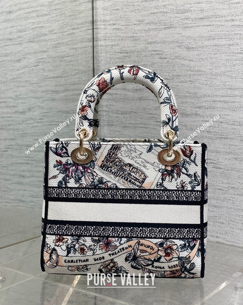 Dior Medium Lady D-Lite Bag in Pink Souvenir de Rome Embroidery 2026 0126 (XXG-260126064)