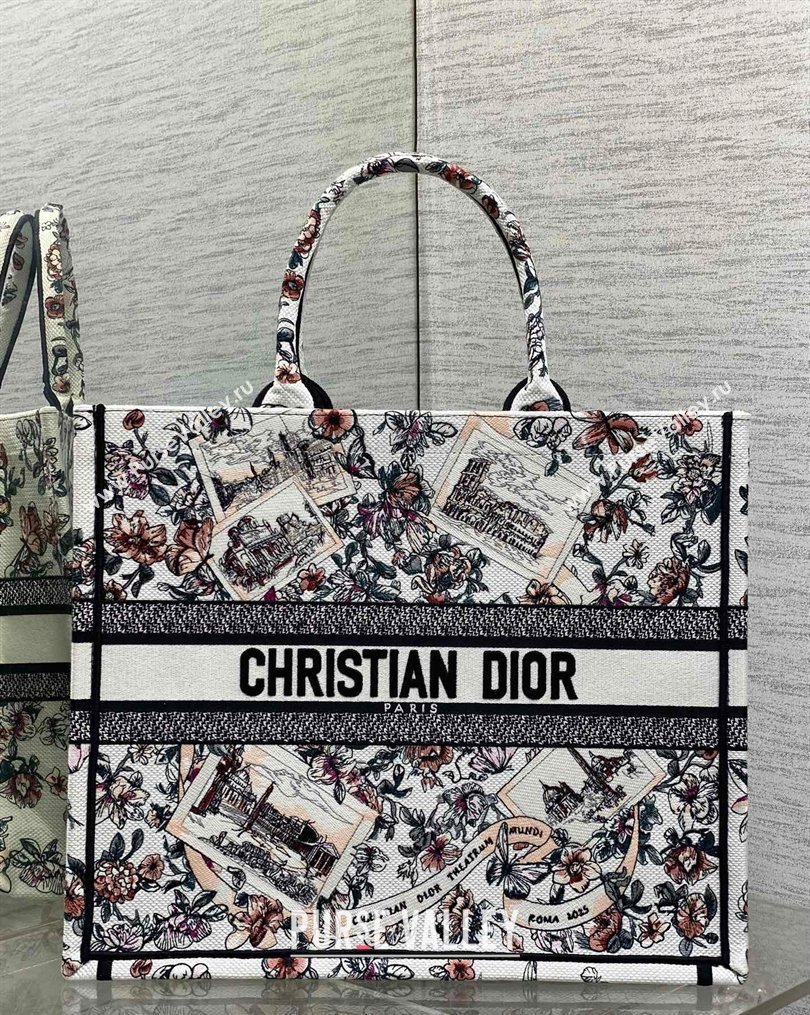 Dior Large Book Tote Bag in Pink Souvenir de Rome Embroidery 2026 0126 (XXG-260126073)