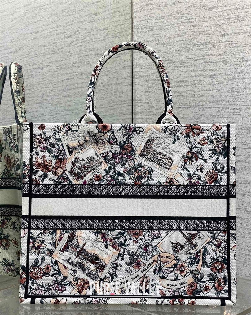 Dior Large Book Tote Bag in Pink Souvenir de Rome Embroidery 2026 0126 (XXG-260126073)