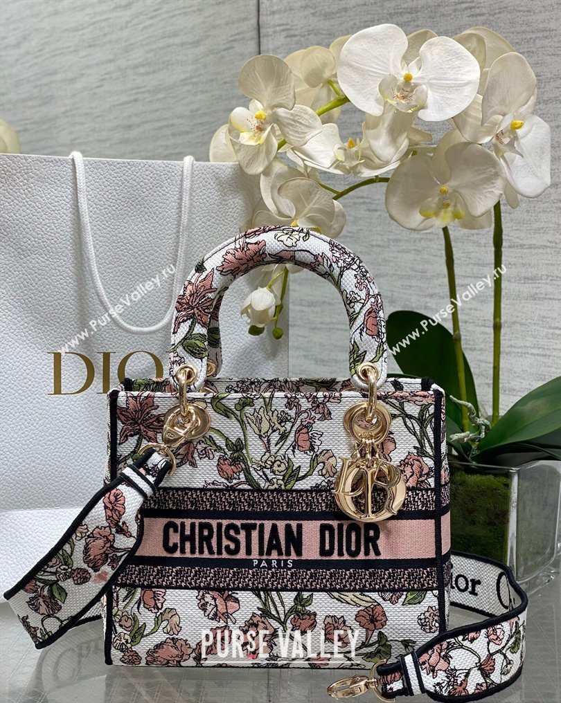 Dior Medium Lady D-Lite Bag in Pink Multicolor Millefiori Embroidery 2026 0126 (XXG-260126065)