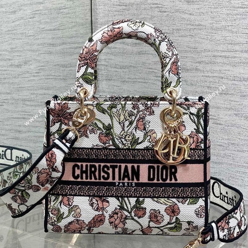 Dior Medium Lady D-Lite Bag in Pink Multicolor Millefiori Embroidery 2026 0126 (XXG-260126065)