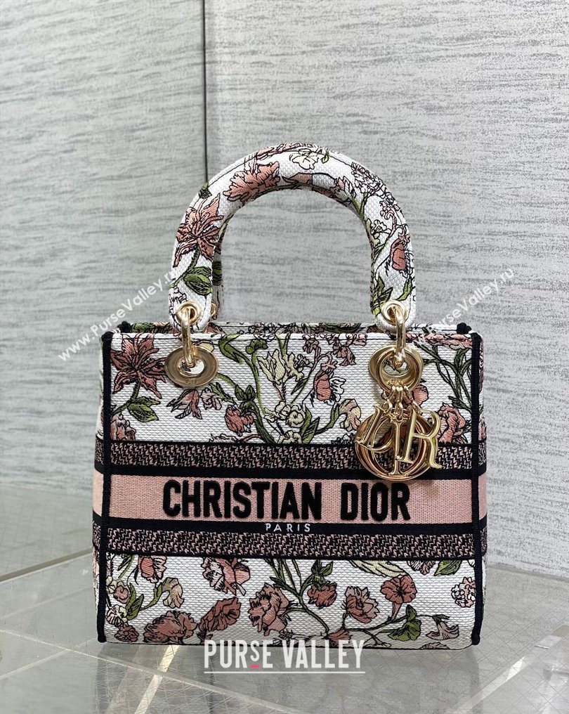 Dior Medium Lady D-Lite Bag in Pink Multicolor Millefiori Embroidery 2026 0126 (XXG-260126065)