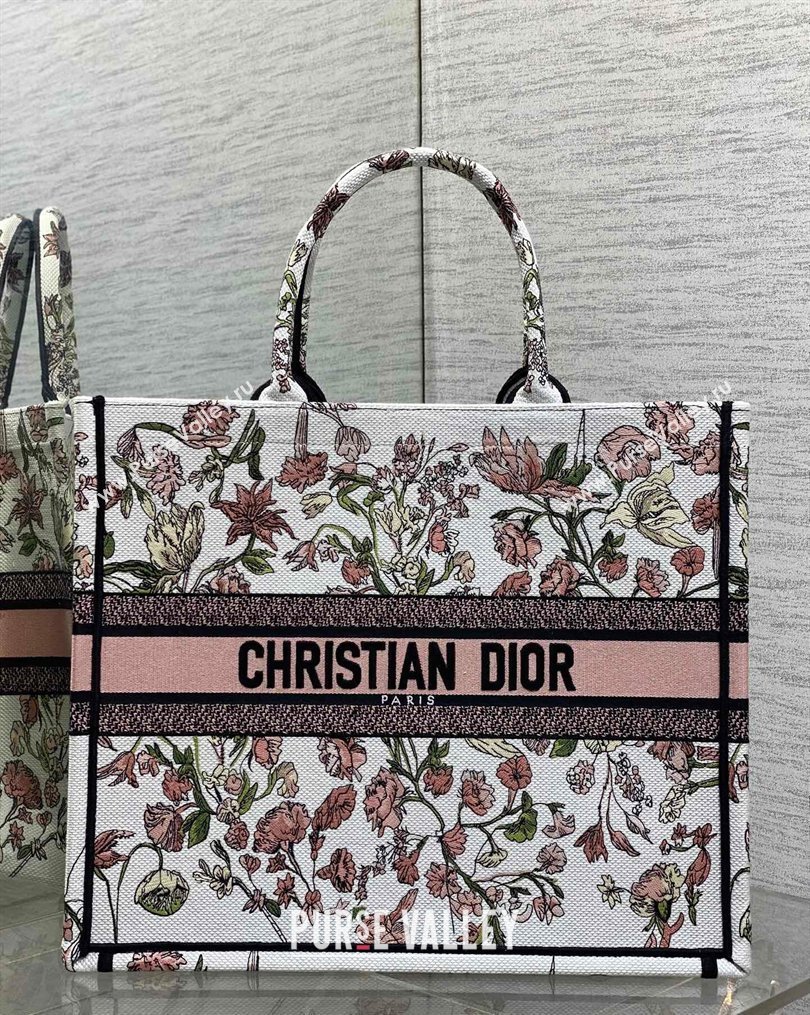 Dior Large Book Tote Bag in Pink Multicolor Millefiori Embroidery 2026 0126 (XXG-260126076)