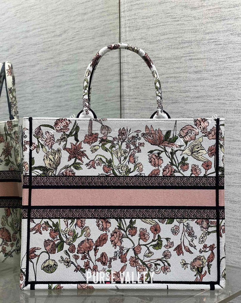 Dior Large Book Tote Bag in Pink Multicolor Millefiori Embroidery 2026 0126 (XXG-260126076)