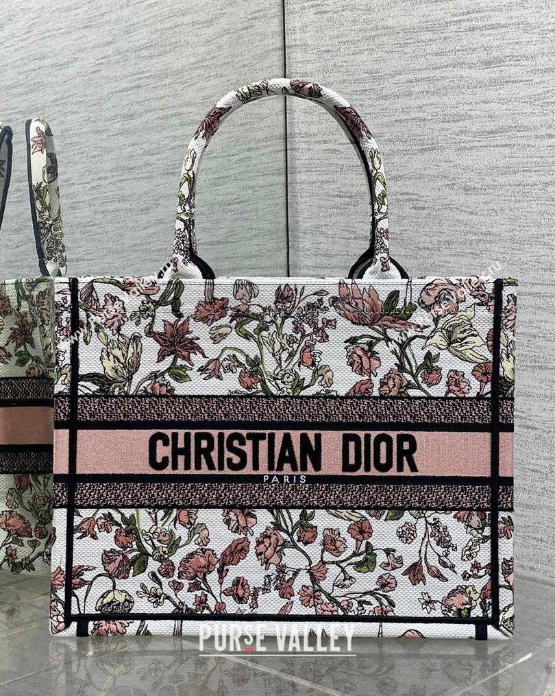 Dior Medium Book Tote Bag in Pink Multicolor Millefiori Embroidery 2026 0126 (XXG-260126077)