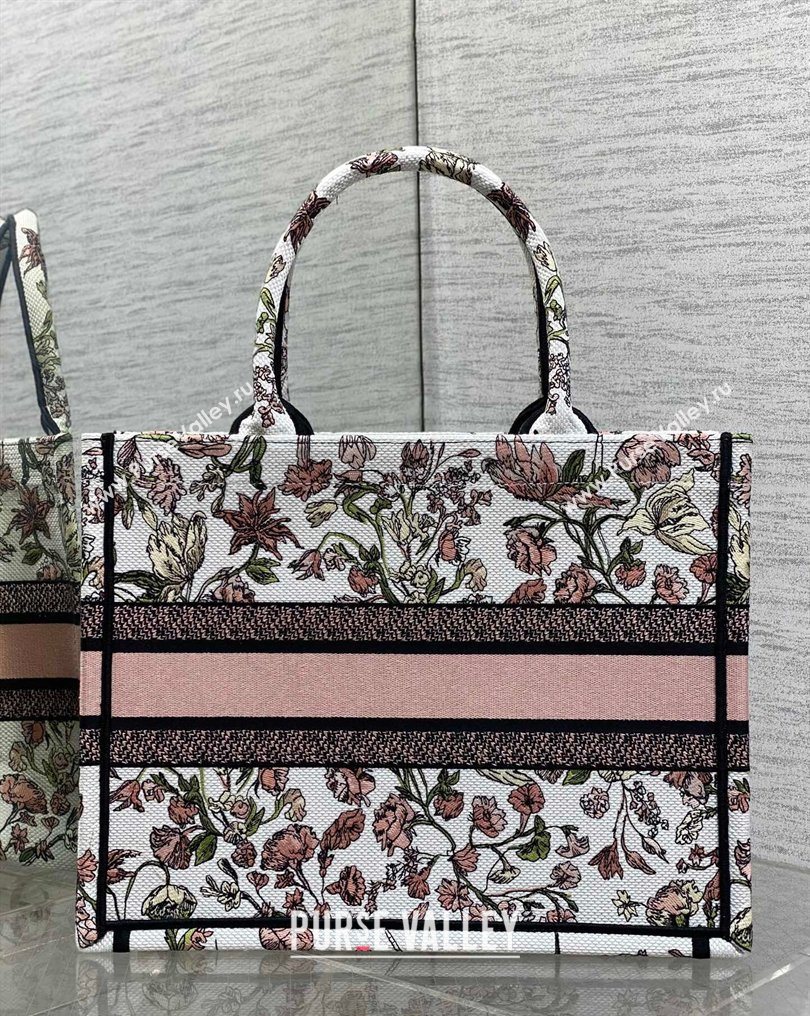 Dior Medium Book Tote Bag in Pink Multicolor Millefiori Embroidery 2026 0126 (XXG-260126077)