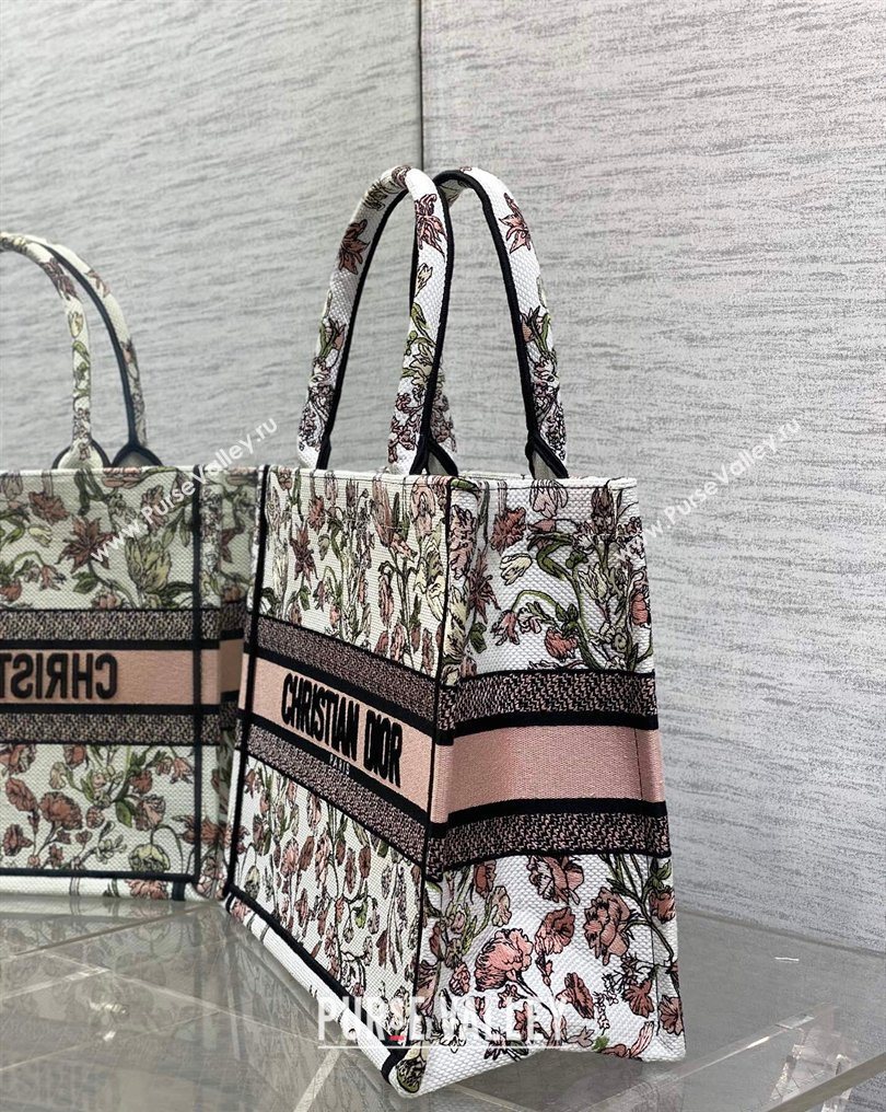 Dior Medium Book Tote Bag in Pink Multicolor Millefiori Embroidery 2026 0126 (XXG-260126077)