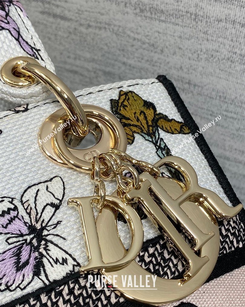 Dior Medium Lady D-Lite Bag in Latte White Butterflies Iris Purple Embroidery 2026 0126 (XXG-260126066)